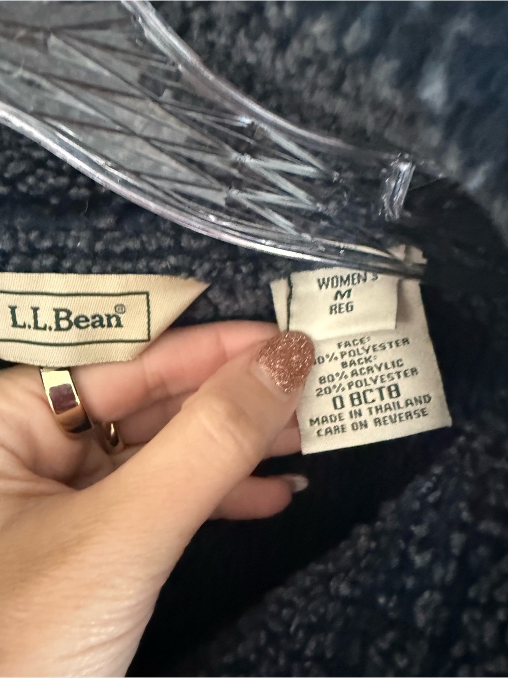 LL Bean Navy Sherpa Coat Sz Medium - Picture 3 of 7